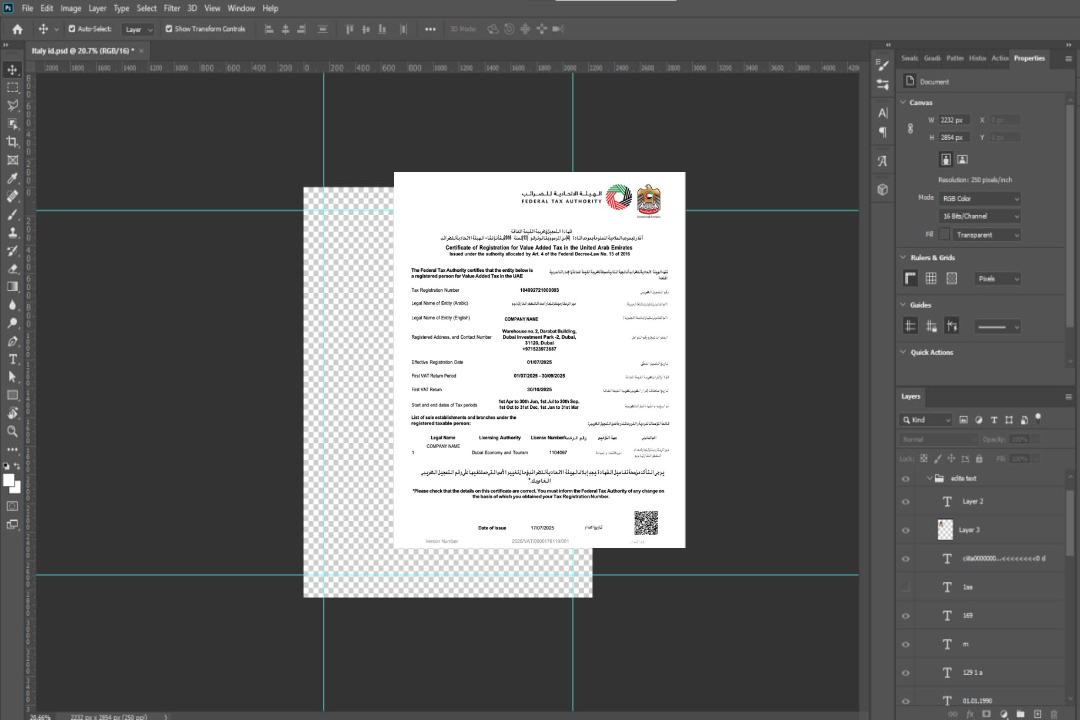 Certificat d'enregistrement des Émirats arabes unis pour le modèle Word et PDF de la taxe sur la valeur ajoutée template Certificat d'enregistrement des Émirats arabes unis pour le modèle Word et PDF de la taxe sur la valeur ajoutée template
